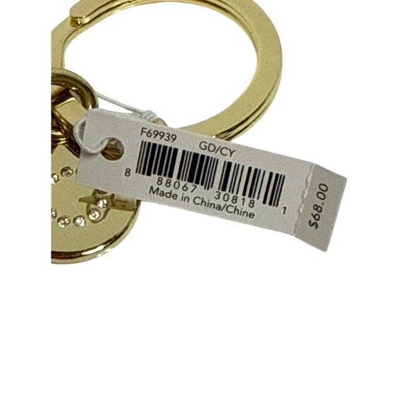 Coach Letters Gold Pave Crystal Keychain Bag Charm Ring FOB F69939 NEW - Picture 4 of 5